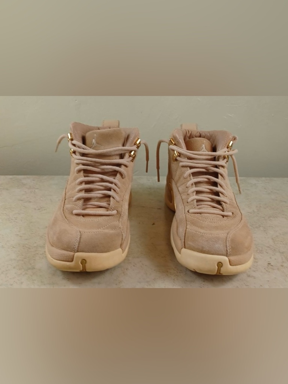 Jordan Women's High-Top Sneakers in Beige with Gold Accents - Picture 2 of 6